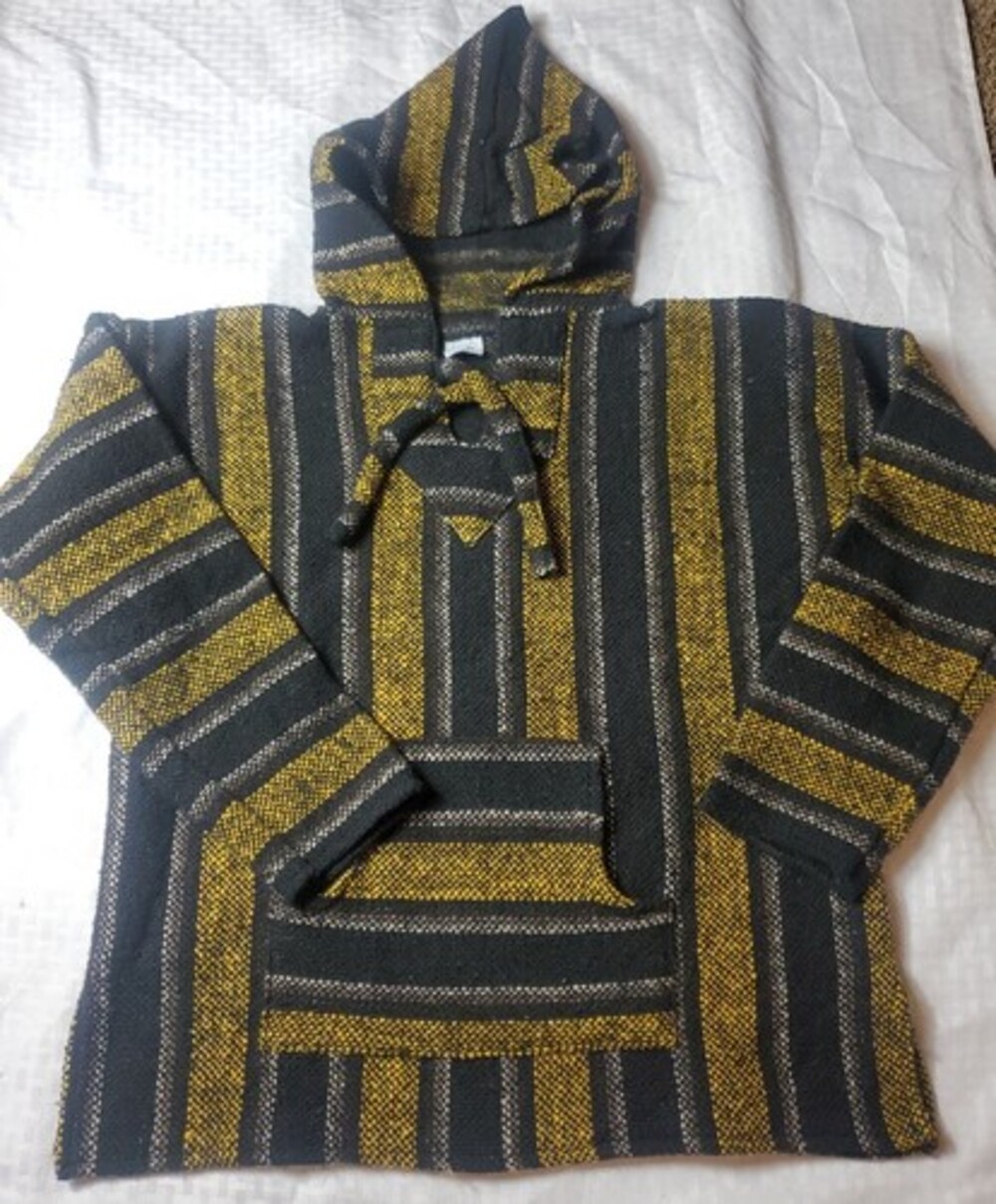 Mexican Baja Blanket Hoodie Surfer Skater Drug Rug Jacket Pullover medium black